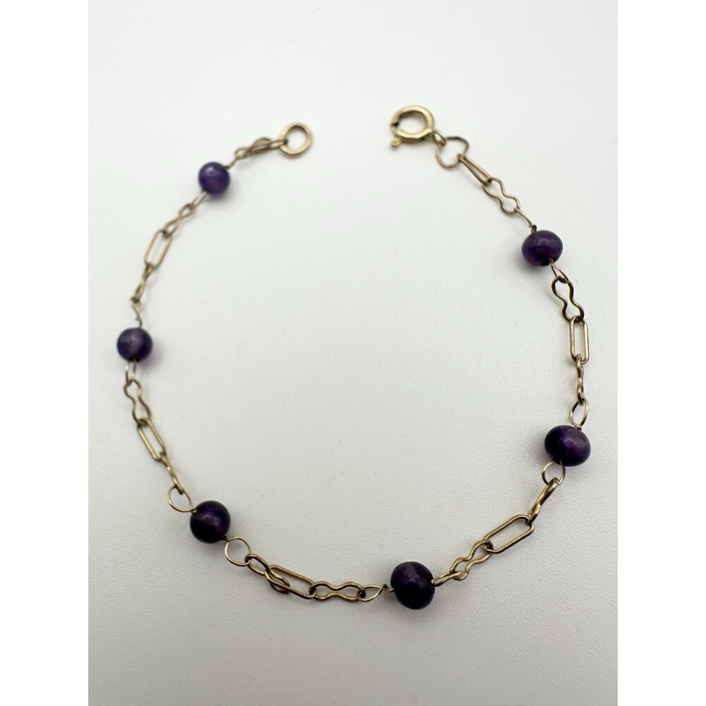 14k Gold Filled Amethyst Bead Bracelet Dainty 6.25ā